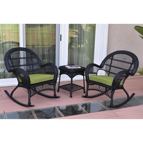 Propation W00211-2-RCES029 3 Piece Santa Maria Black Rocker Wicker Chair Set; Green Cushion PR1363956 - main